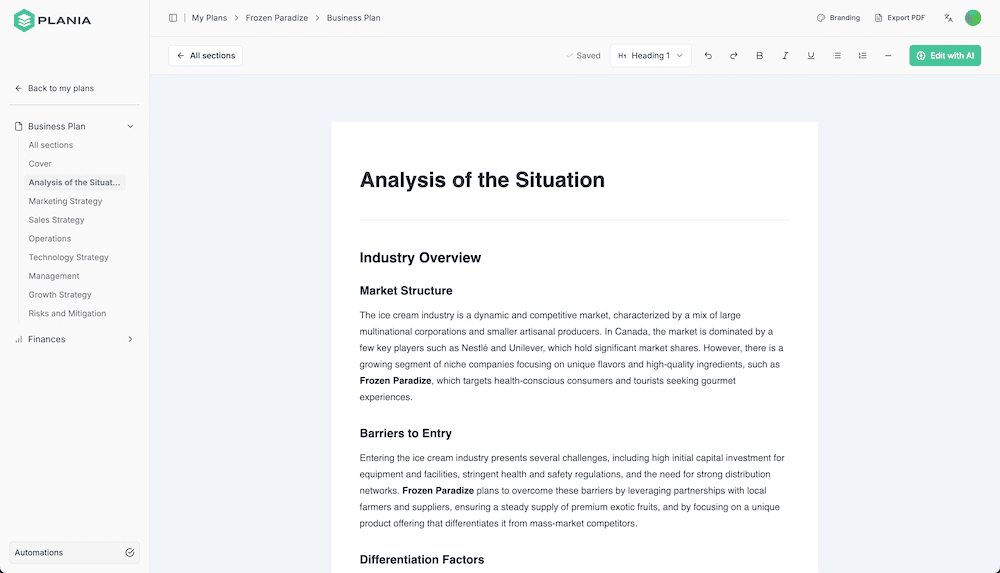 Online ai business plan generator tool